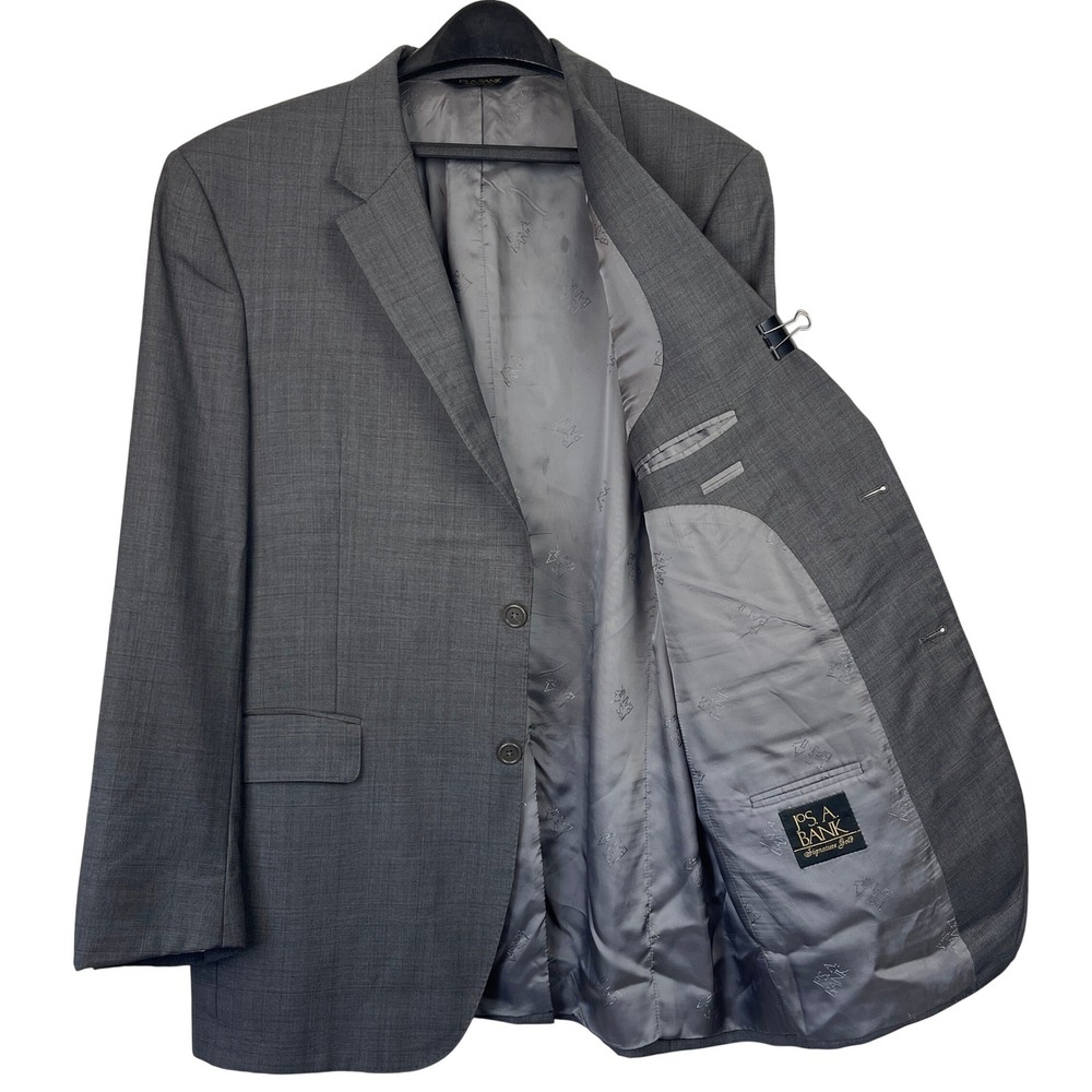 Jos A Bank Signature Gold GLEN PLAID Grey Wool Blazer 42L Sport Coat Suit Jacket